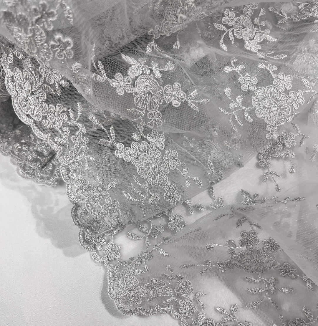 Corded Bridal Lace Fabric Embroidered on 100% Polyester Net Mesh | Lace USA - 96646W