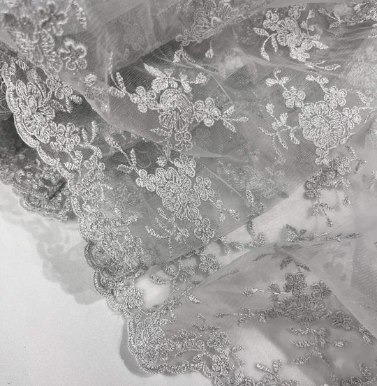 Corded Bridal Lace Fabric Embroidered on 100% Polyester Net Mesh | Lace USA - 96646W