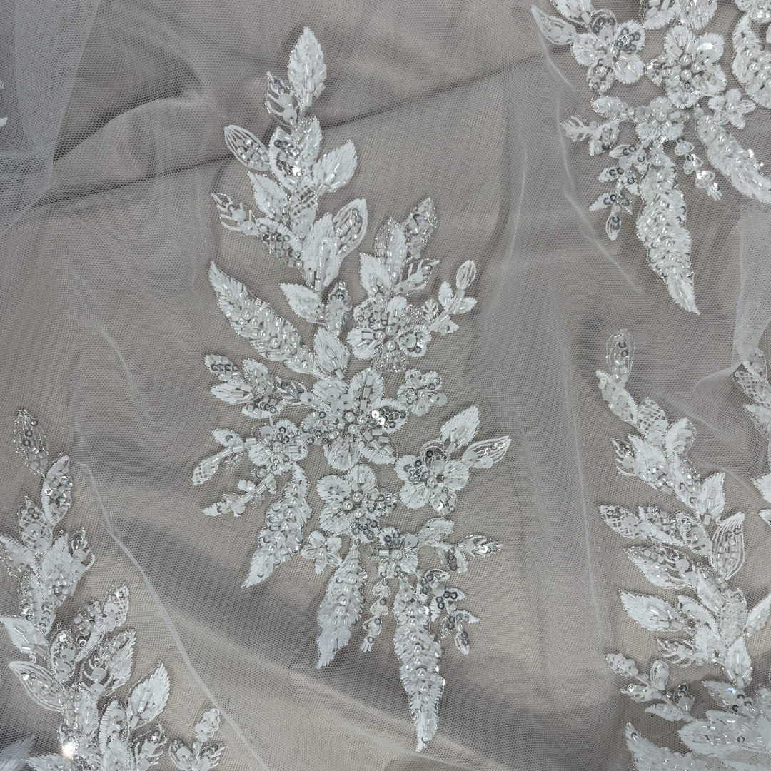 Beaded Lace Fabric Embroidered on 100% Polyester Net Mesh | Lace USA - GD-2638