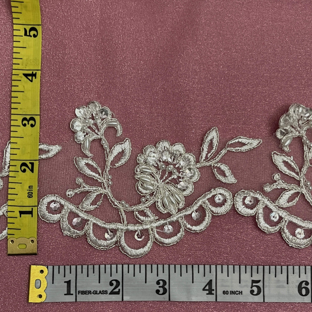 Beaded & Corded Lace Trimming Embroidered on 100% Polyester Net Mesh | Lace USA - 95951W/1-BP