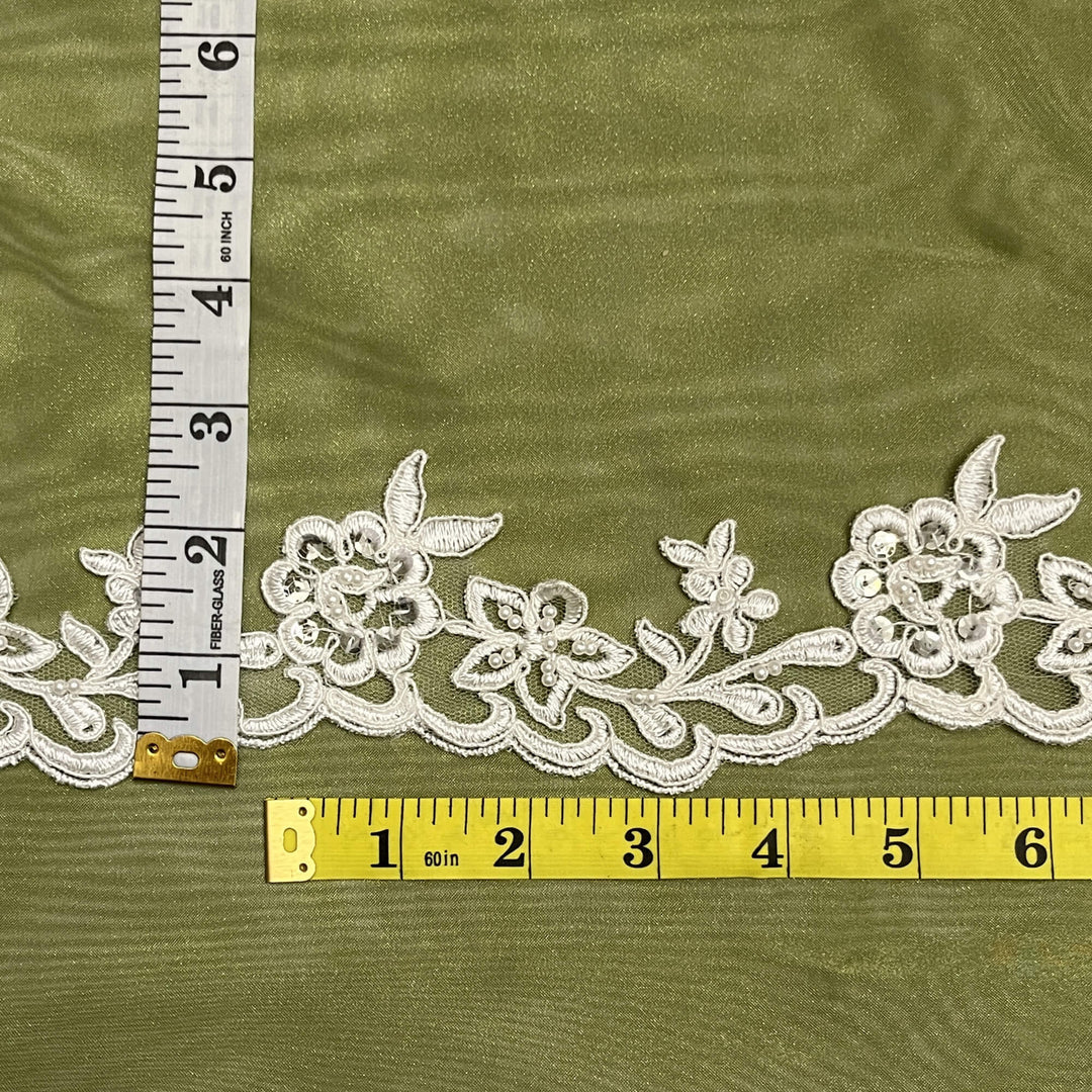 Beaded & Corded Lace Trimming Embroidered on 100% Polyester Net Mesh | Lace USA - 95942W-BP