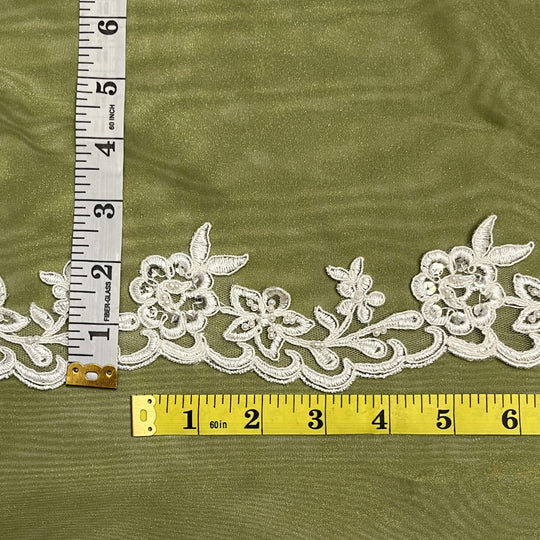 Beaded & Corded Lace Trimming Embroidered on 100% Polyester Net Mesh | Lace USA - 95942W-BP