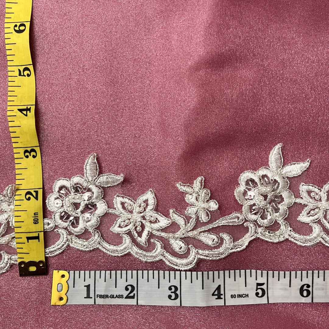 Beaded & Corded Lace Trimming Embroidered on 100% Polyester Net Mesh | Lace USA - 95942W-BP