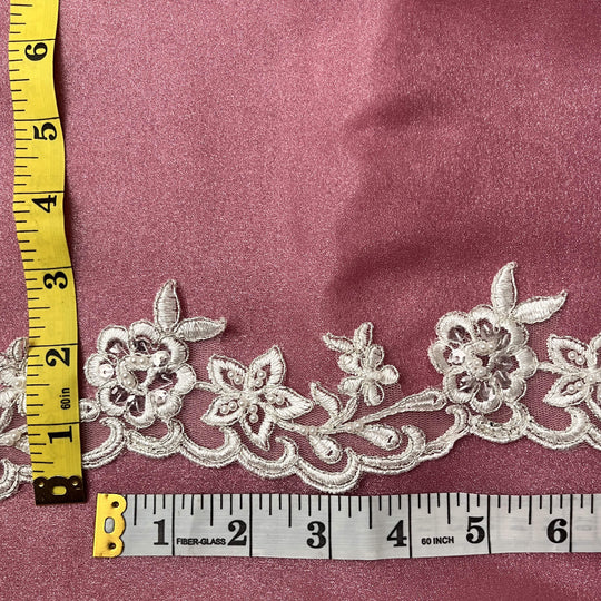 Beaded & Corded Lace Trimming Embroidered on 100% Polyester Net Mesh | Lace USA - 95942W-BP