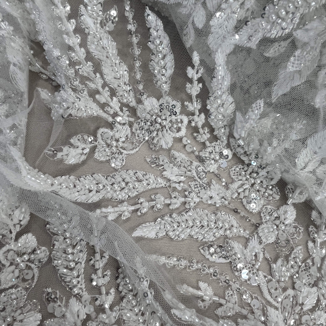 Beaded Lace Fabric Embroidered on 100% Polyester Net Mesh | Lace USA - GD-2638