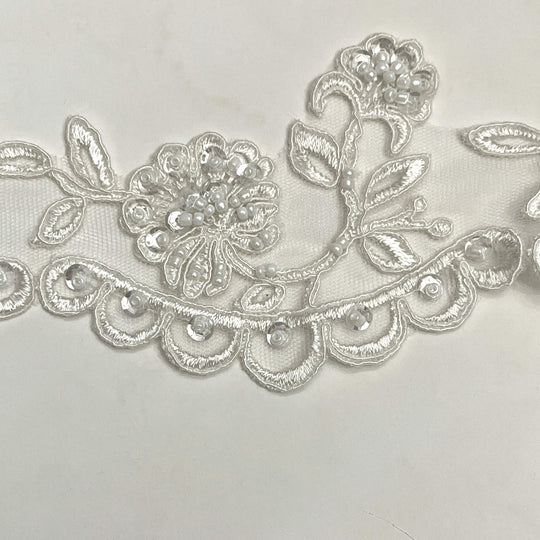 Beaded & Corded Lace Trimming Embroidered on 100% Polyester Net Mesh | Lace USA - 95951W/1-BP