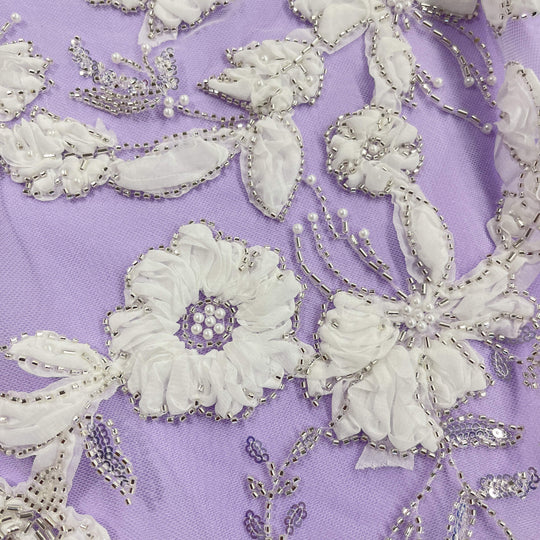 Beaded 3D Floral Lace Fabric Embroidered on 100% Polyester Net Mesh | Lace USA - GD-10143
