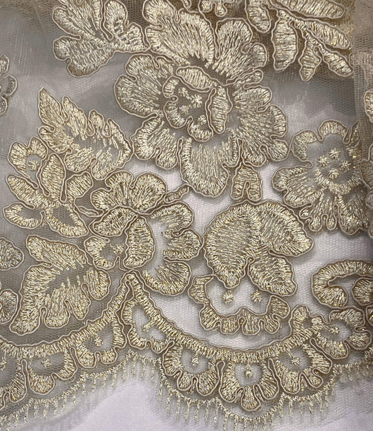 Corded Bridal Lace Fabric Embroidered on 100% Polyester Net Mesh | Lace USA - 95409W