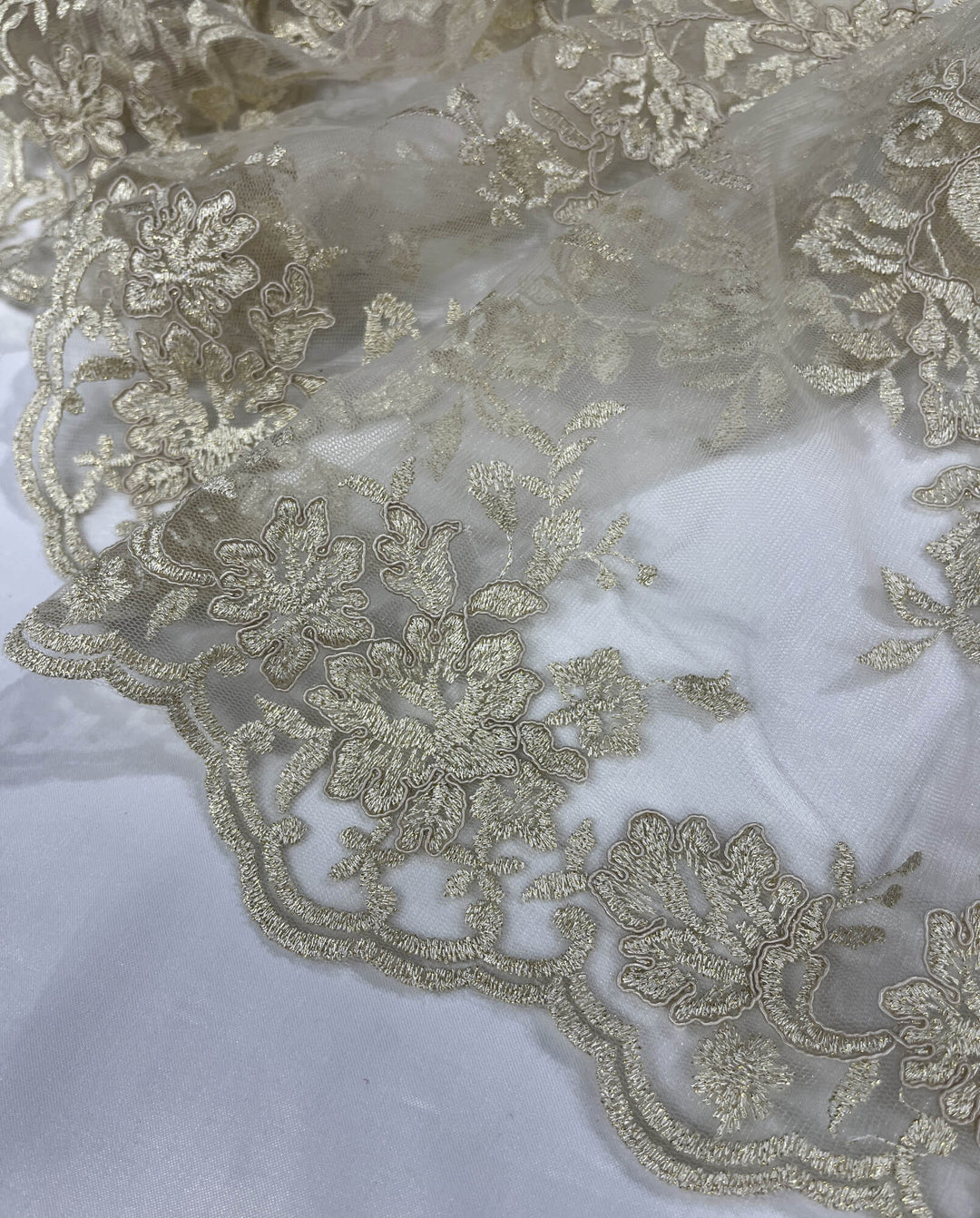 Corded Floral Lace Fabric with Scalloped Edges – Bridal & Dress Lace | Lace USA - 97154W