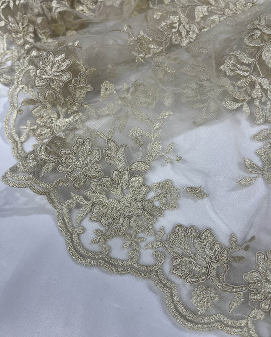 Corded Floral Lace Fabric with Scalloped Edges – Bridal & Dress Lace | Lace USA - 97154W