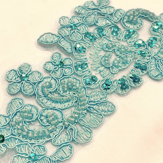 Beaded & Corded Floral Lace Applique Embroidered on 100% Polyester | Lace USA - KZ-25-HB