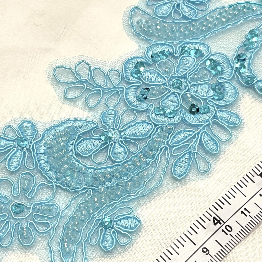 Aplique de encaje floral con cordón y cuentas bordado en organza 100 % poliéster | Encaje EE. UU.