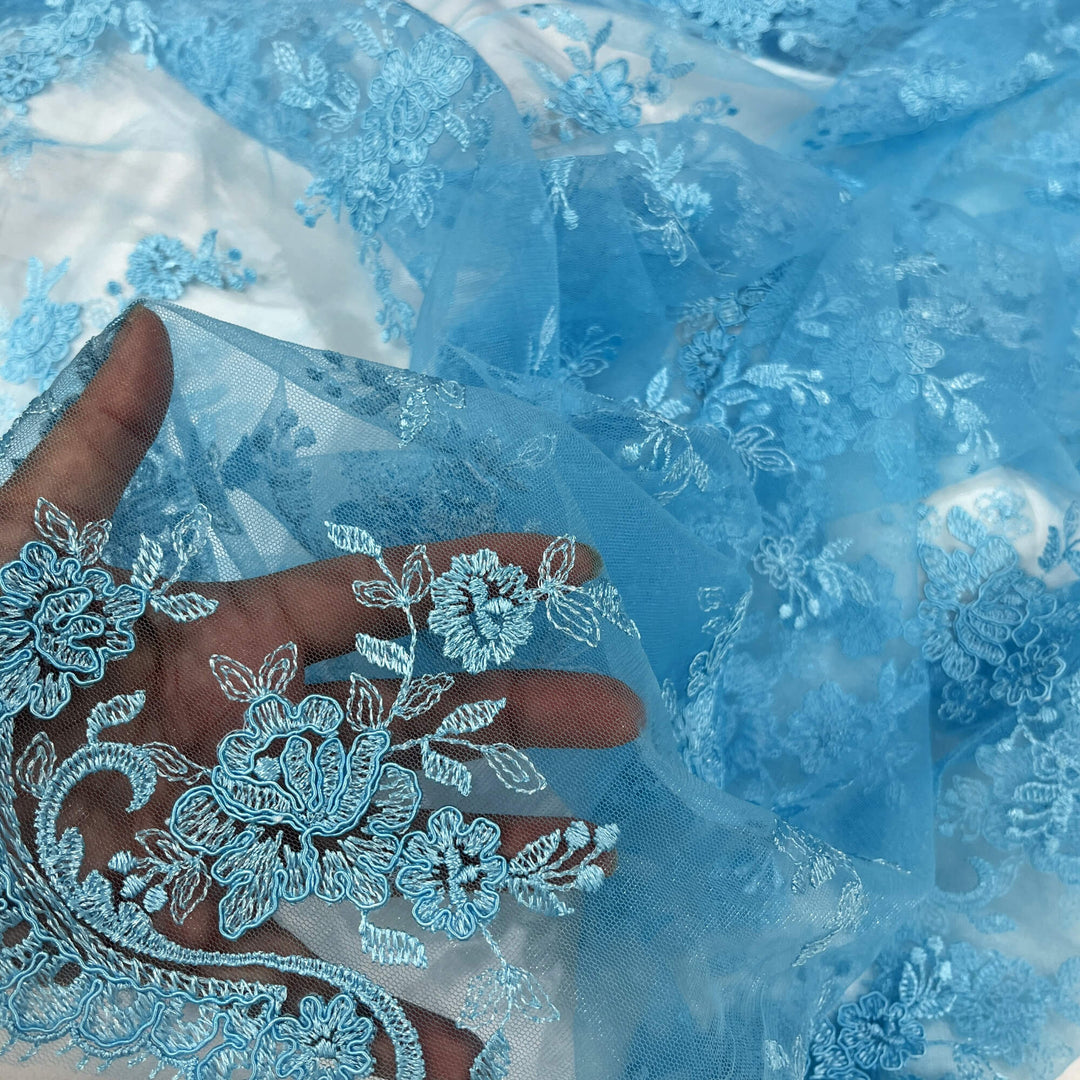 Tela de encaje nupcial con cordón bordada en malla de red 100% poliéster | Encaje EE. UU.