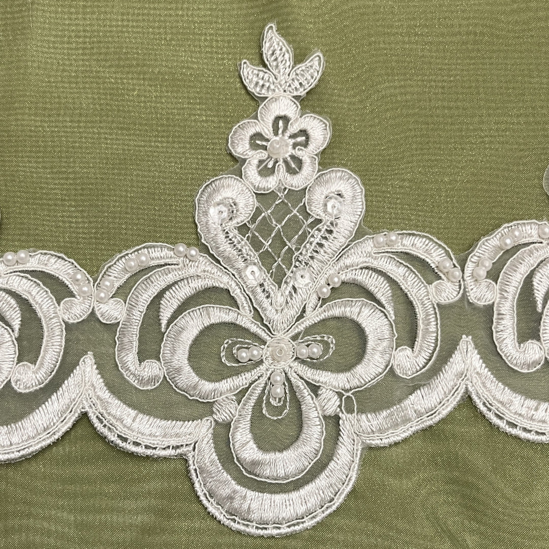 Beaded & Corded Lace Trimming Embroidered on 100% Polyester Organza| Lace USA - 95596N-BP