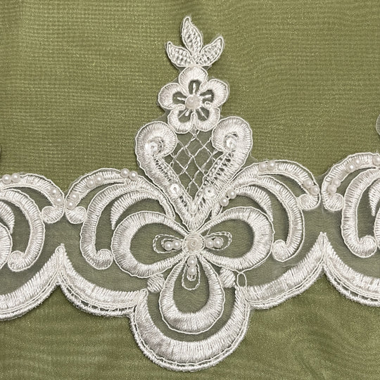 Beaded & Corded Lace Trimming Embroidered on 100% Polyester Organza| Lace USA - 95596N-BP