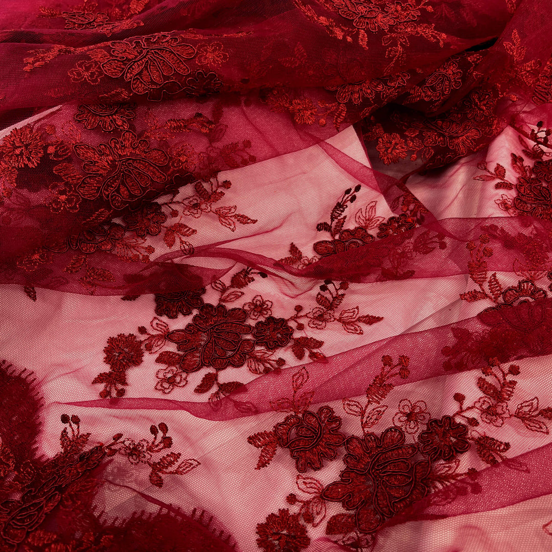 Tela de encaje nupcial con cordón bordada en malla de red 100% poliéster | Encaje EE. UU.