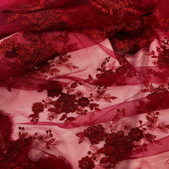 Tela de encaje nupcial con cordón bordada en malla de red 100% poliéster | Encaje EE. UU.