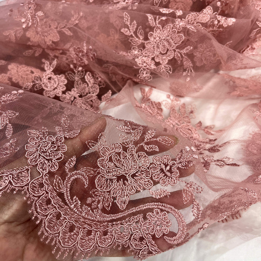 Tela de encaje nupcial con cordón bordada en malla de red 100% poliéster | Encaje EE. UU.