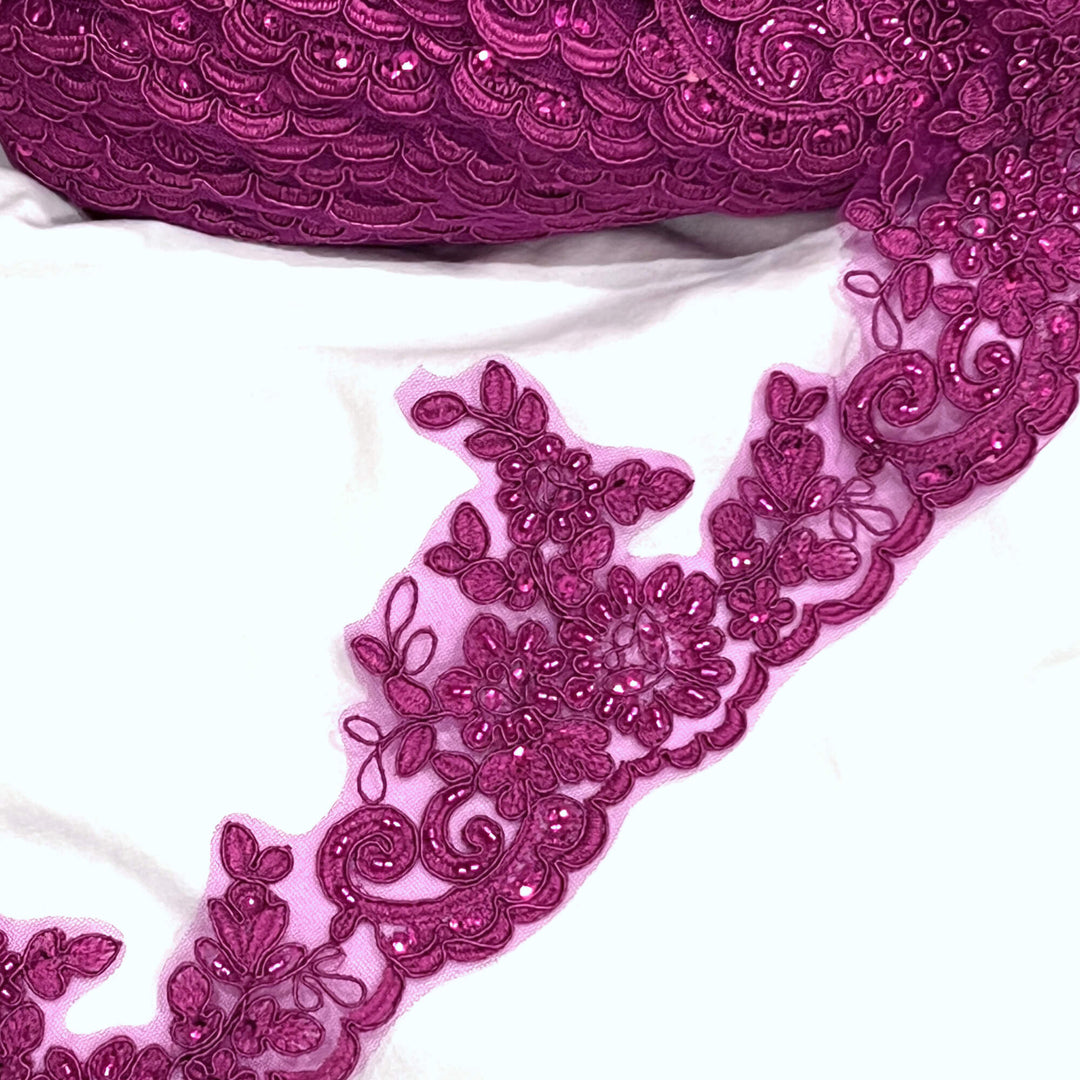 Beaded & Corded Lace Trimming Embroidered on 100% Polyester Net Mesh | Lace USA - 96796W-HB