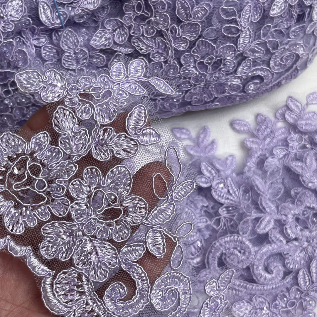 Ribete de encaje con cordón y cuentas bordado en organza 100 % poliéster | Encaje EE. UU.