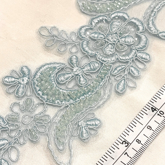 Aplique de encaje floral con cordón y cuentas bordado en organza 100 % poliéster | Encaje EE. UU.