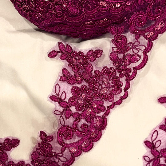 Beaded & Corded Lace Trimming Embroidered on 100% Polyester Net Mesh | Lace USA - 96796W-HB