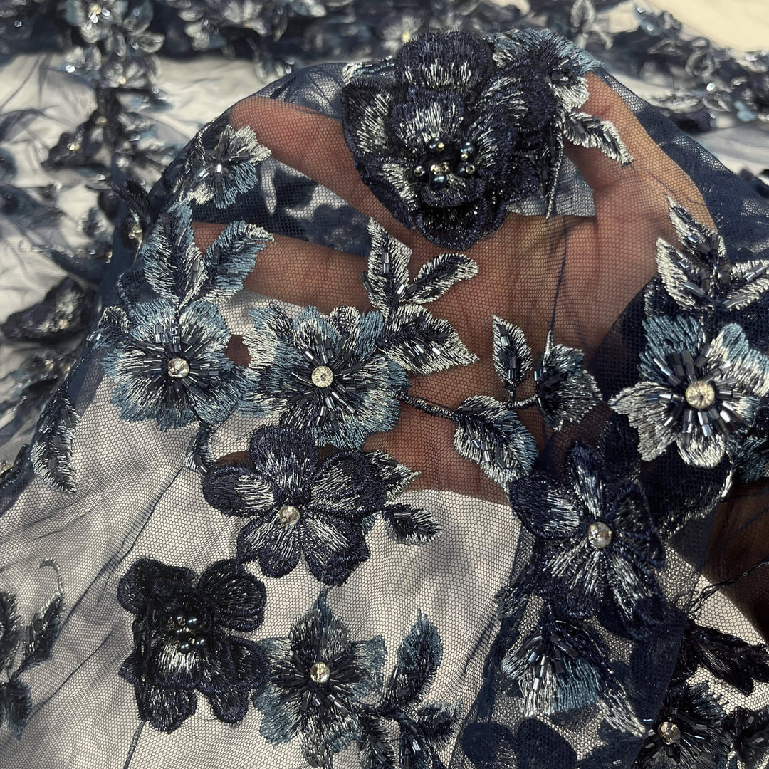 3D Beaded Floral Lace Fabric – Ideal for Quinceañera, Bridesmaids, Dance Costumes| Lace USA - GD-1613