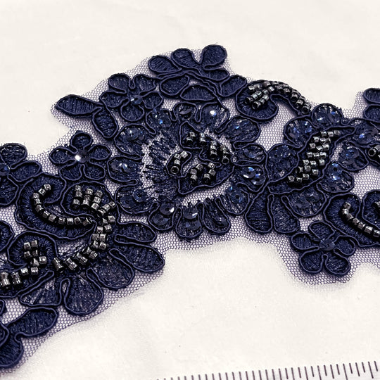 Beaded & Corded Floral Lace Applique Embroidered on 100% Polyester | Lace USA - KZ-25-HB
