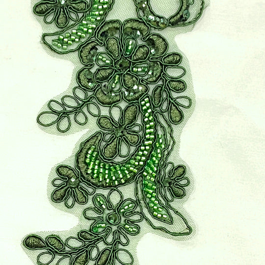 Aplique de encaje floral con cordón y cuentas bordado en organza 100 % poliéster | Encaje EE. UU.
