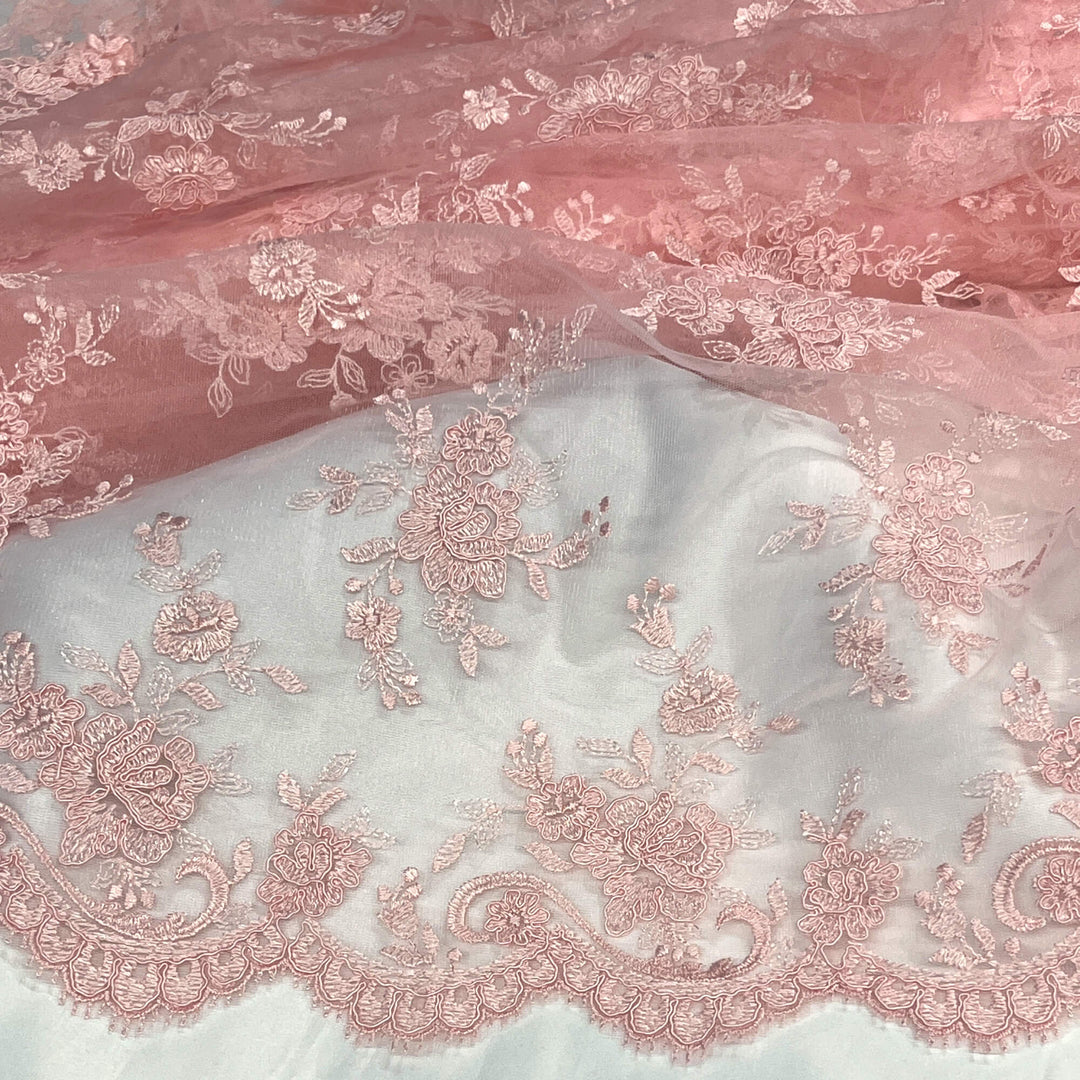 Tela de encaje nupcial con cordón bordada en malla de red 100% poliéster | Encaje EE. UU.