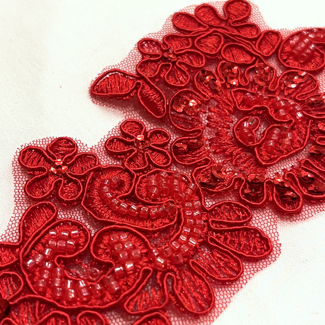 Beaded & Corded Floral Lace Applique Embroidered on 100% Polyester | Lace USA - KZ-25-HB