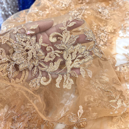 Tela de encaje nupcial con cordón bordada en malla de red 100% poliéster | Encaje EE. UU.