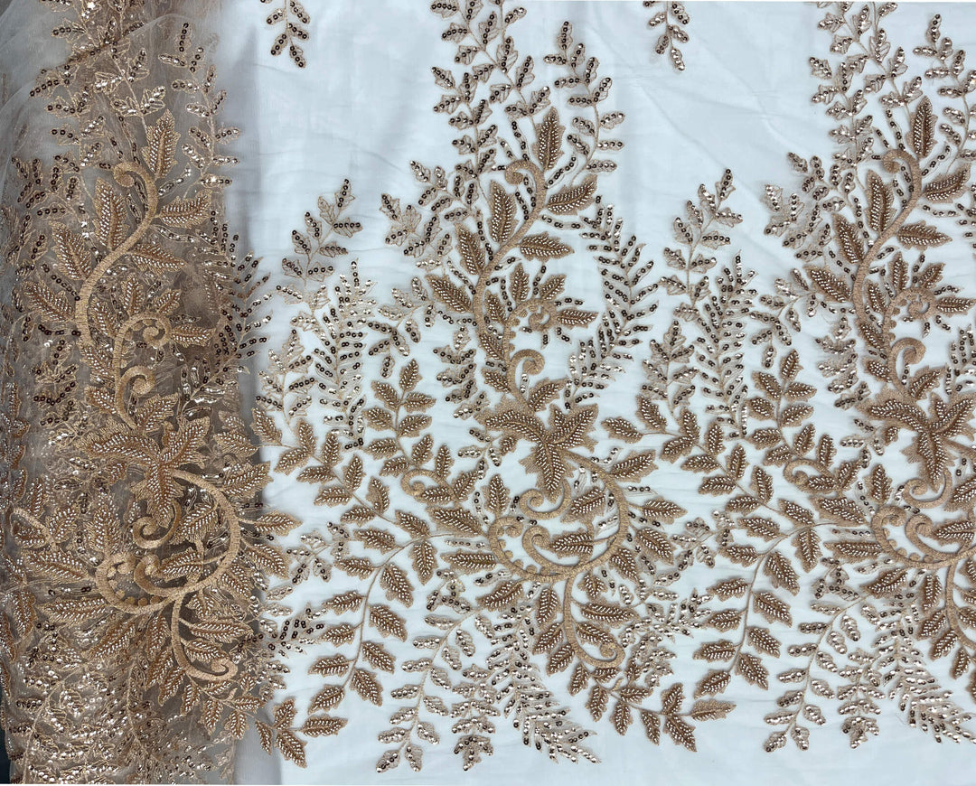 Beaded & Sequined Lace Fabric Embroidered on 100% Polyester Net Mesh | Lace USA - GD-67216