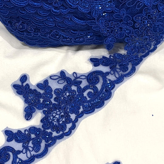 Beaded & Corded Lace Trimming Embroidered on 100% Polyester Net Mesh | Lace USA - 96796W-HB