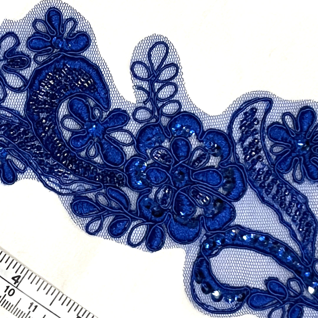 Aplique de encaje floral con cordón y cuentas bordado en organza 100 % poliéster | Encaje EE. UU.