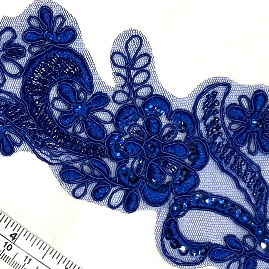 Aplique de encaje floral con cordón y cuentas bordado en organza 100 % poliéster | Encaje EE. UU.
