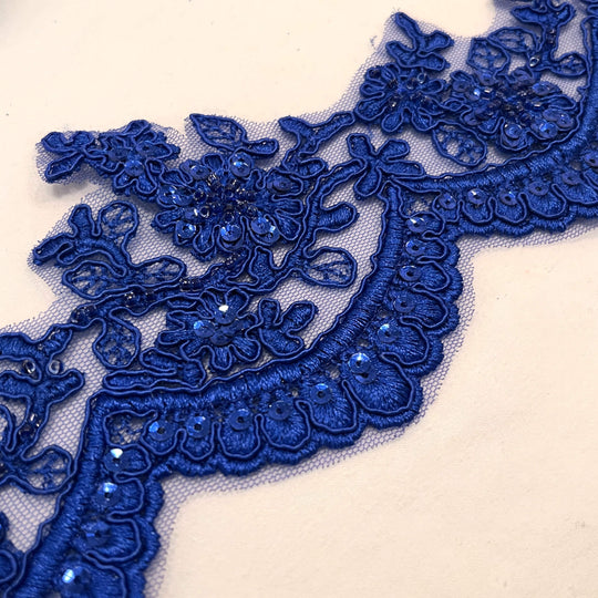 Adorno de encaje floral con cordón y cuentas bordado en malla de red 100 % poliéster | Encaje EE. UU.