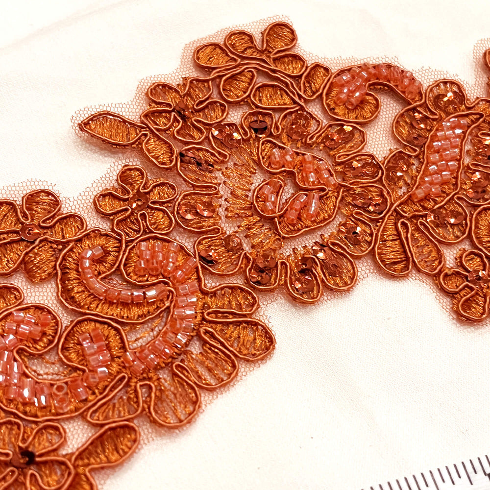 Beaded & Corded Floral Lace Applique Embroidered on 100% Polyester | Lace USA - KZ-25-HB