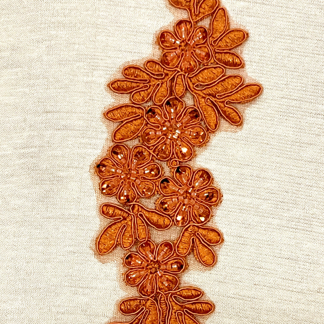 Apliques de encaje floral con cuentas y cordones bordados en malla de red 100% poliéster | Encaje EE.UU. - 95969W-HB