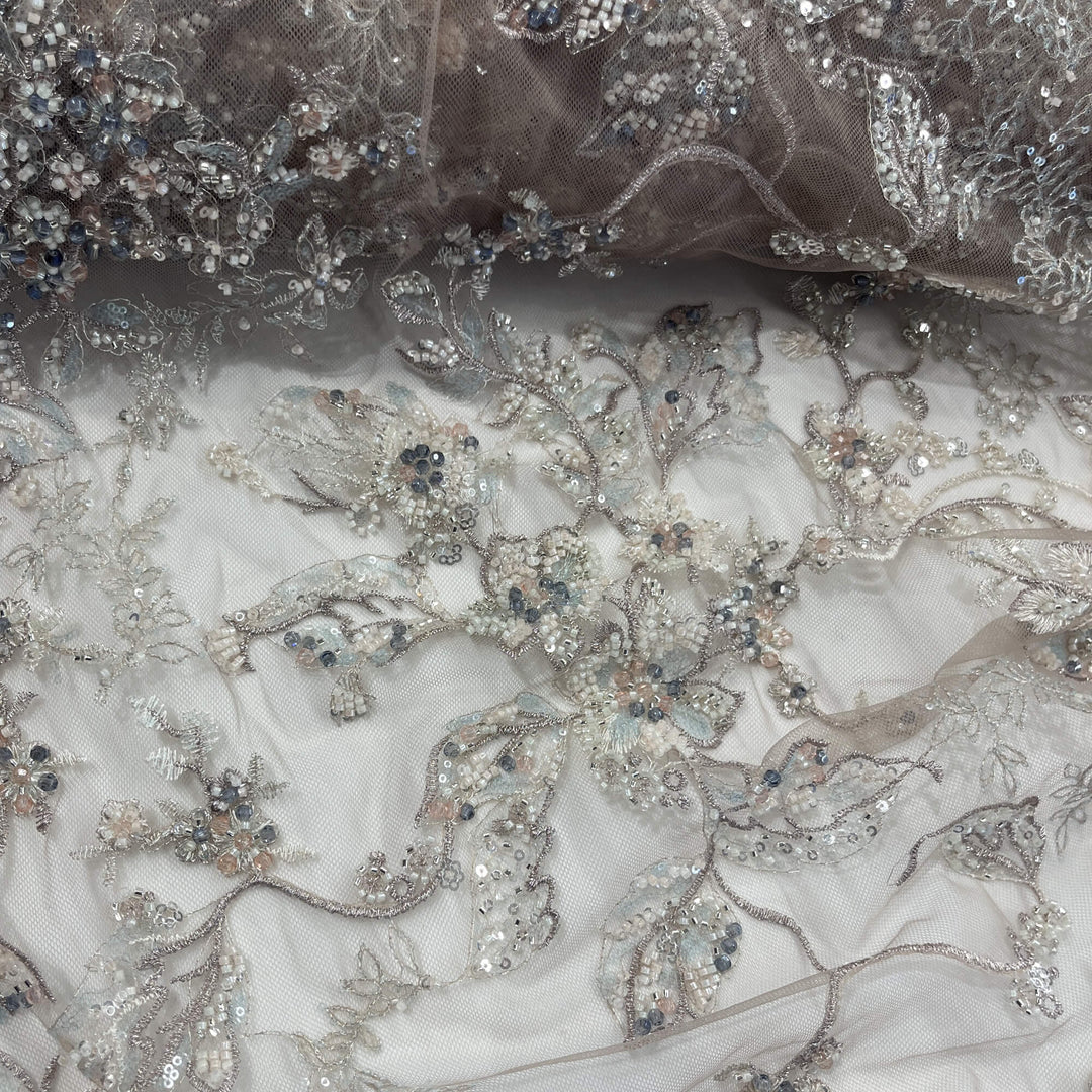 Beaded Lace Fabric Embroidered on 100% Polyester Net Mesh | Lace USA - GD-26229