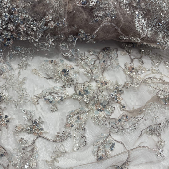 Beaded Lace Fabric Embroidered on 100% Polyester Net Mesh | Lace USA - GD-26229