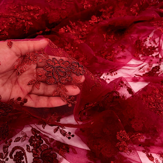 Tela de encaje nupcial con cordón bordada en malla de red 100% poliéster | Encaje EE. UU.