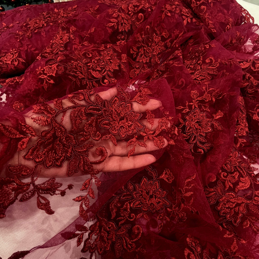 Corded Floral Lace Fabric with Scalloped Edges – Bridal & Dress Lace | Lace USA - 97154W