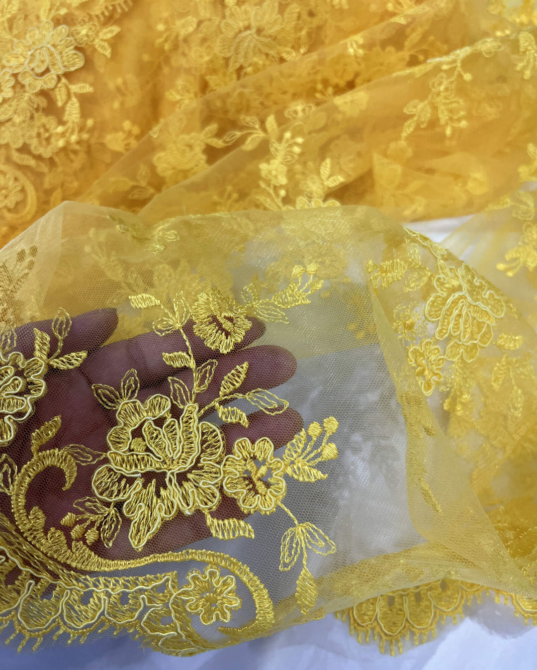 Tela de encaje nupcial con cordón bordada en malla de red 100% poliéster | Encaje EE. UU.