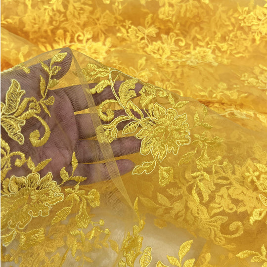 Tela de encaje nupcial con cordón bordada en malla de red 100% poliéster | Encaje EE. UU.