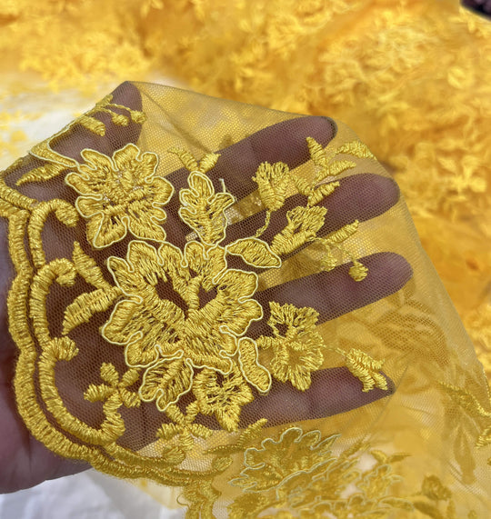 Tela de encaje nupcial con cordón bordada en malla de red 100% poliéster | Encaje EE. UU.