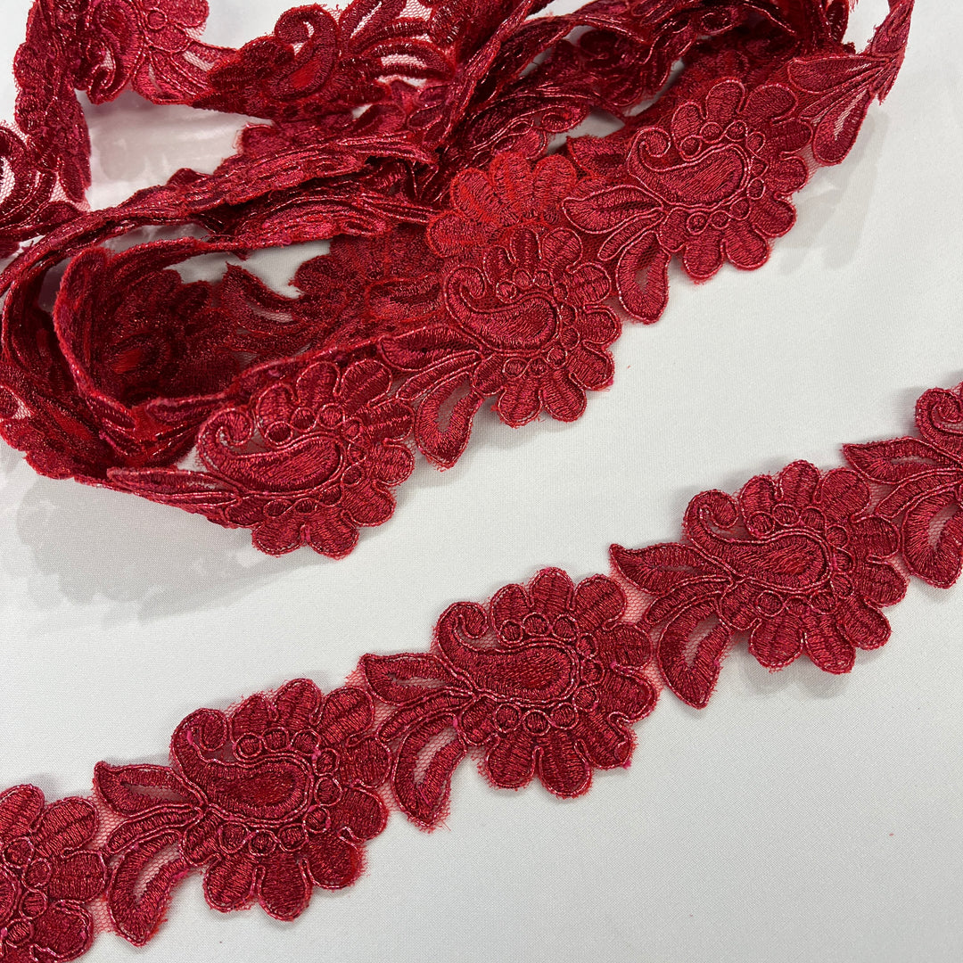 Corded Lace Trimming Embroidered on 100% Polyester Net Mesh | Lace USA - 96753W