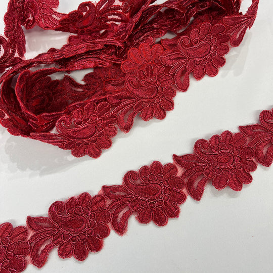 Corded Lace Trimming Embroidered on 100% Polyester Net Mesh | Lace USA - 96753W