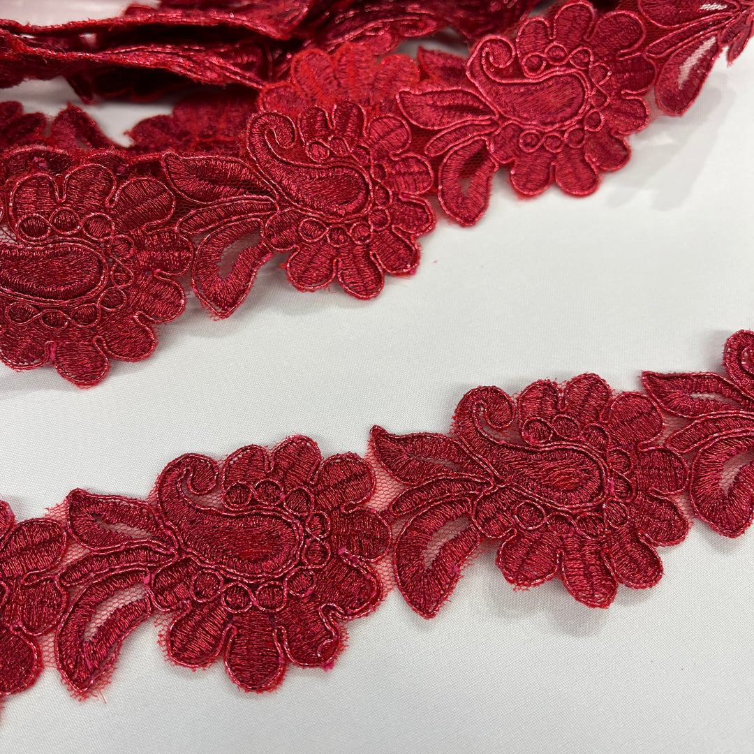 Corded Lace Trimming Embroidered on 100% Polyester Net Mesh | Lace USA - 96753W
