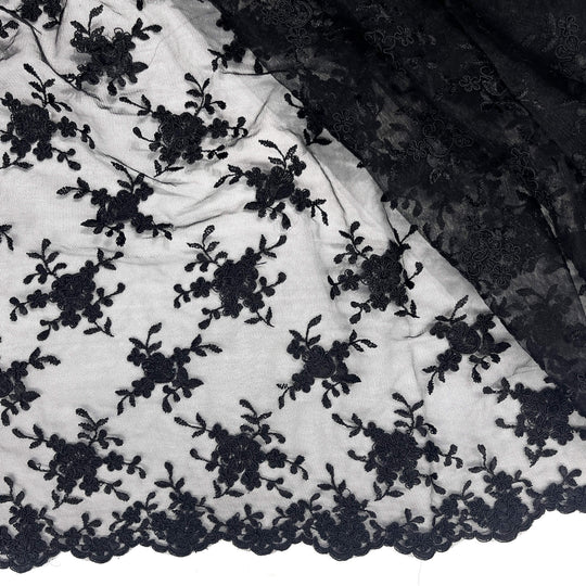 Corded Bridal Lace Fabric Embroidered on 100% Polyester Net Mesh | Lace USA - 96646W